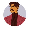 Modern man with moustache, face avatar in circle. Young elegant business person user, head portrait. Stylish male