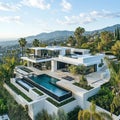 Luxury Modern Mansion with Infinity Pool and City Views Royalty Free Stock Photo