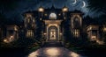 A Modern Mansion Under the Moonligh created with Generative AI technology