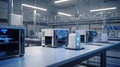 Modern manufacturing plant featuring advanced 3D printers in a clean and organized workspace during peak production Royalty Free Stock Photo