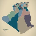 Modern Map - Algeria with provinces colored DZ Royalty Free Stock Photo