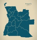 Modern Map - Angola with provinces AO Royalty Free Stock Photo