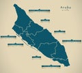 Modern Map - Aruba with regions details AW