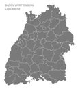 Modern Map - Baden Wuerttemberg map of Germany with counties gray