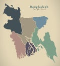Modern Map - Bangladesh with divisions colored BD