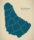 Modern Map - Barbados with parishes BB