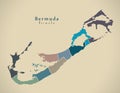 Modern Map - Bermuda with parishes colored BM Royalty Free Stock Photo