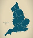 Modern Map - England with counties UK