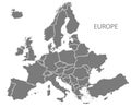 Modern Map - Europe with updated states from 2019 in grey Royalty Free Stock Photo