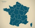 Modern Map - France with regions FR Royalty Free Stock Photo