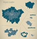 Modern Map - Greater London UK England