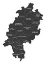 Modern Map - Hessen map of Germany with counties and labels black