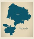 Modern Map - Karlsruhe county of Baden Wuerttemberg DE