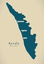 Modern Map - Kerala IN India federal state illustration