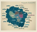 Modern Map - Kujawsko-Pomorskie kuyavia-pomerania with counties and cities