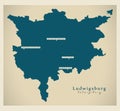 Modern Map - Ludwigsburg county of Baden Wuerttemberg DE