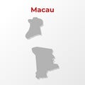 A modern map of Macau with a division into regions, on a gray background with a red title.