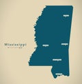 Modern Map - Mississippi USA illustration Royalty Free Stock Photo