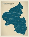 Modern Map - Rhineland-Palatinate map of Germany with counties and labels