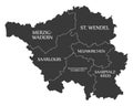 Modern Map - Saarland map of Germany with counties and labels black