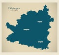 Modern Map - Tuebingen county of Baden Wuerttemberg DE