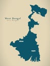 Modern Map - West Bengal IN India federal state illustration