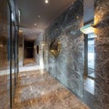 Modern marble interior of entrance hall in luxury residential building