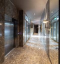 Modern marble interior of entrance hall in luxury residential building