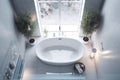 home apartment stylish white interior room house design window tub indoor. Generative AI.