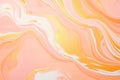 A modern marbling background featuring beautiful peach fuzz paint swirls with accents of gold powder