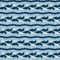 Indigo blue horizontal broken stripe nautical seamless pattern. Modern marine line striped sailor print. Classic