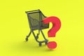 Modern market cart and question mark. Shopping concept. Purchase choice. Product quality