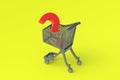 Modern market cart and question mark. Shopping concept. Purchase choice. Product quality