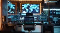 Modern marketers office with AI algorithms analyzing user behavior and optimizing ad campaigns on computer screens