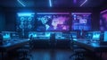 A modern marketers office with multiple screens displaying AI algorithms analyzing user behavior and optimizing ad Royalty Free Stock Photo