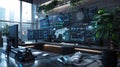 A modern marketers office with multiple screens displaying AI algorithms analyzing user behavior and optimizing ad Royalty Free Stock Photo
