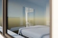 Modern master bedroom with balcony or patio area, 3d rendering. Royalty Free Stock Photo