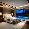 modern master room design in white color with small pool outdoor