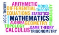 Modern Mathematics Concept Background with Maths branches. Abstract Colorful mathematics typography concep