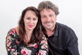 Modern mature couple portrait in white background