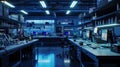 Modern Medical Research Laboratory with Microscope and Test Tubes with Biochemicals on the Desk. Scientific Lab