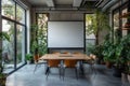 Modern Meeting Room Design with Plants and Projection Screen Royalty Free Stock Photo