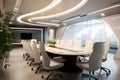 Modern meeting room interior design with white conference table