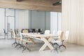 Modern meeting room interior with table and chairs, decorative objetcs. Royalty Free Stock Photo