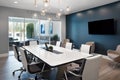 modern meeting room with sleek furnishings and space for laptops and tablets