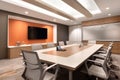 modern meeting room with sleek furnishings and space for laptops and tablets