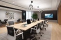 modern meeting room with sleek furnishings and space for laptops and tablets