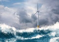 Modern mega offshore wind turbine in rough stormy sea Royalty Free Stock Photo