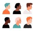 Modern men profiles. Male profile faces, mans heads vector illustration, avatar people characters, flat person portrait Royalty Free Stock Photo