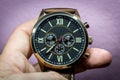 Modern men's watch, brown-gold color